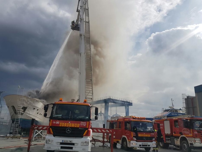 Burning boat in Alicante, Spain