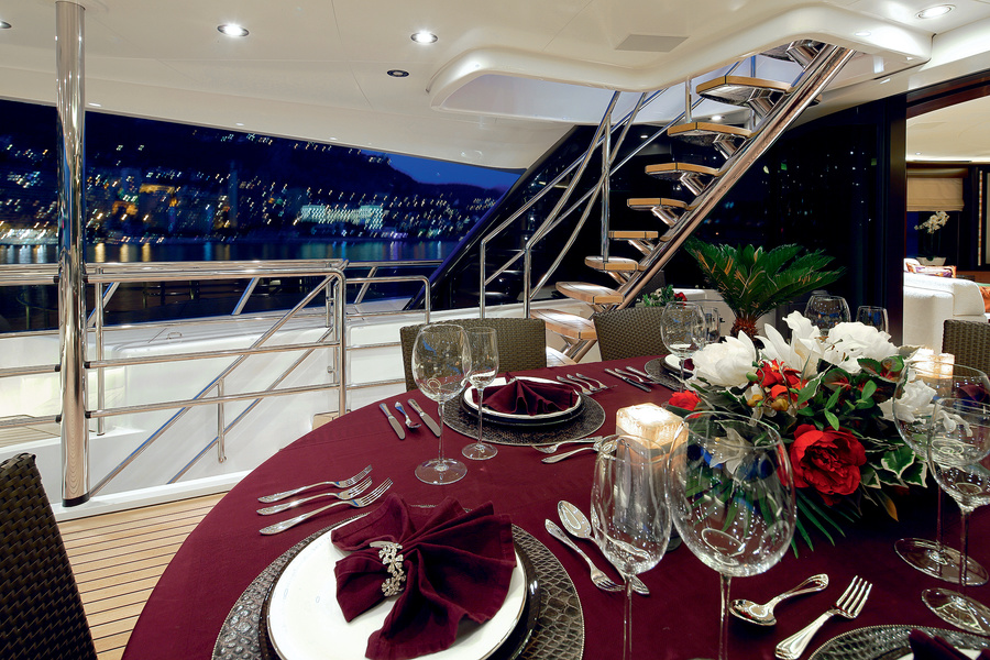The aft salon is designed for informal outdoor dinners.