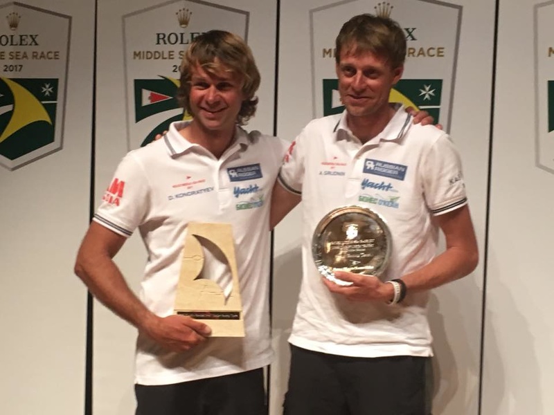 Dmitry Kondratyev and Alexander Grudin at the Rolex Middle Sea Race awards ceremony.