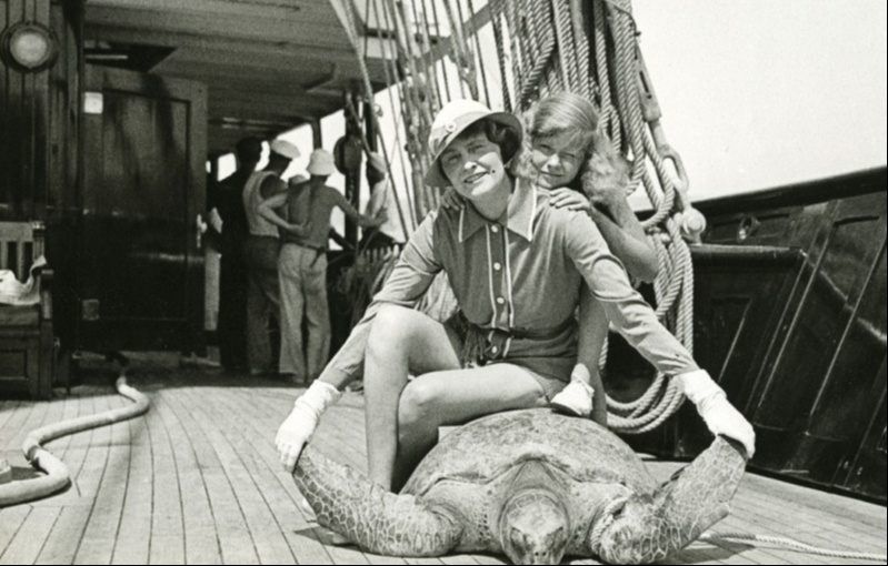 Marjorie and her daughter. After Charles Lindbergh, an aviator, was kidnapped and killed in 1932, his parents chose to place Denis on the barque for safety reasons.