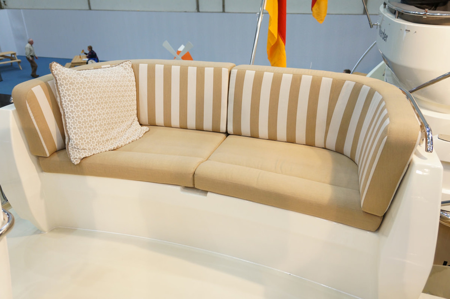 There is no table, but the sofa is spacious.