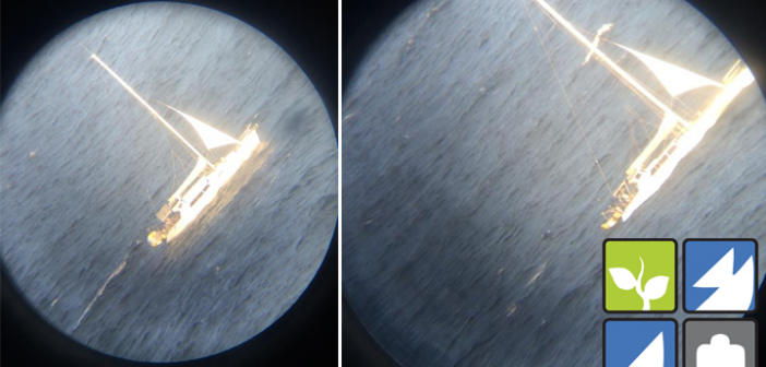 The photo of the yacht taken through the binoculars