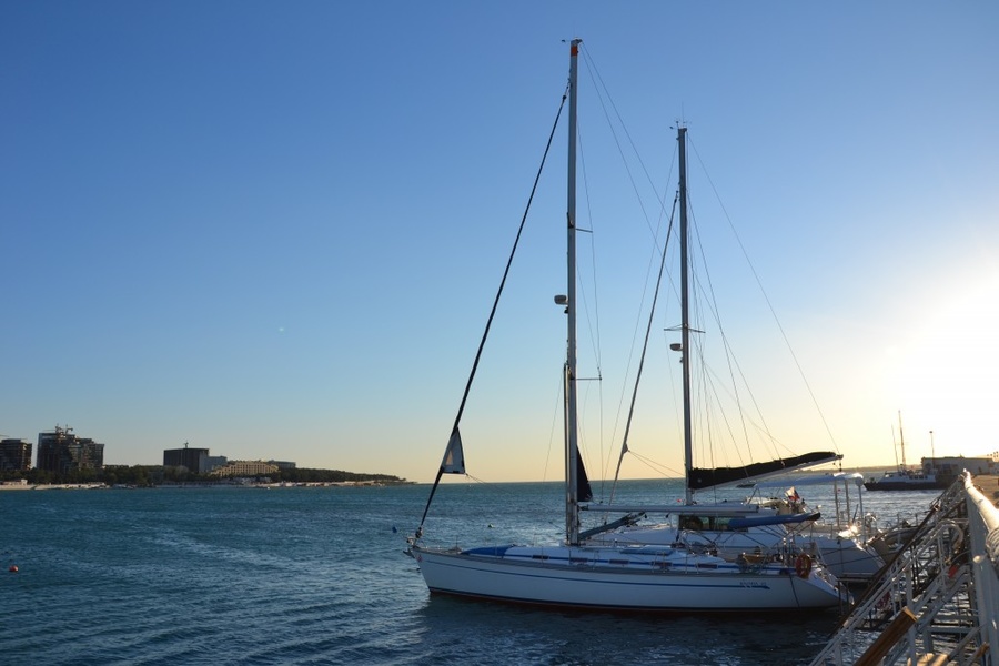 Yachts moored near the city