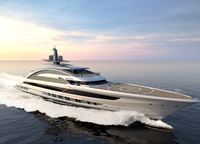 This is what the future flagship of the Dutch shipyard Heesen looks like on the rendering. «At the back of the boat there will be a four-sided cage» that runs parallel to the bottom from the stem to the stern like a backbone. The patented technology is called backbone by Heesen. This was essential to give the aluminium giant yacht sufficient stiffness without making it too heavy. The low weight and cleverly engineered hull will allow Cosmos to reach speeds of 29 to 30 knots. 