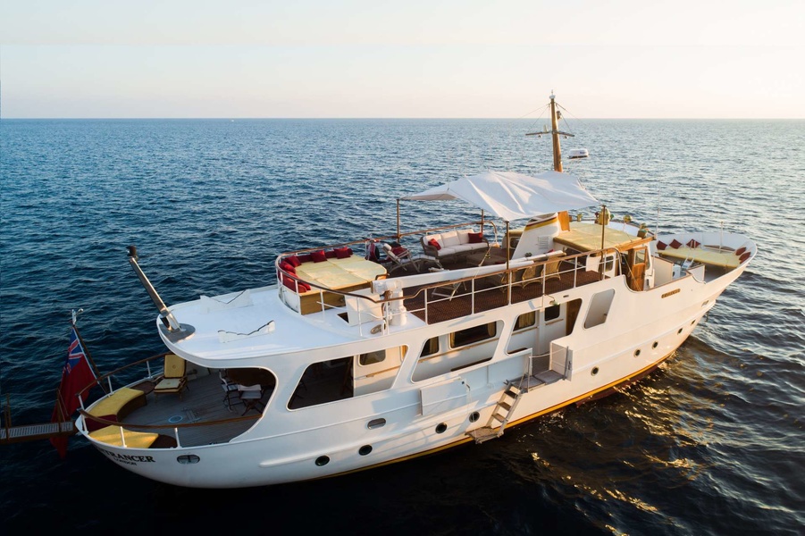 Entrancer was originally built for Randolph Churchill, son of Winston Churchill. She's still under construction and is offered for a €30,000 per week charter.