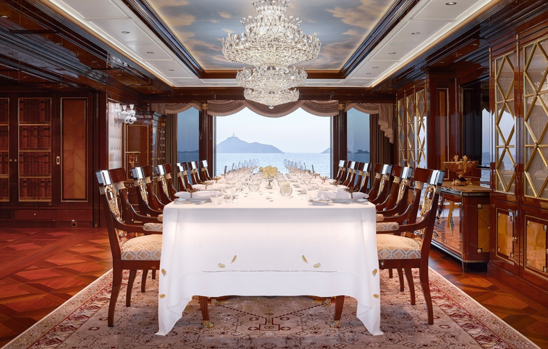With all her ultra-modern looks, the megayacht is traditional inside. All furniture in the classic style is made to order. 