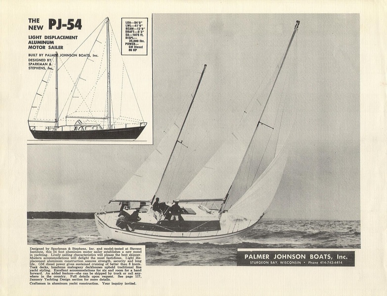 Advertising for a serial 54-foot Palmer Johnson (1964).