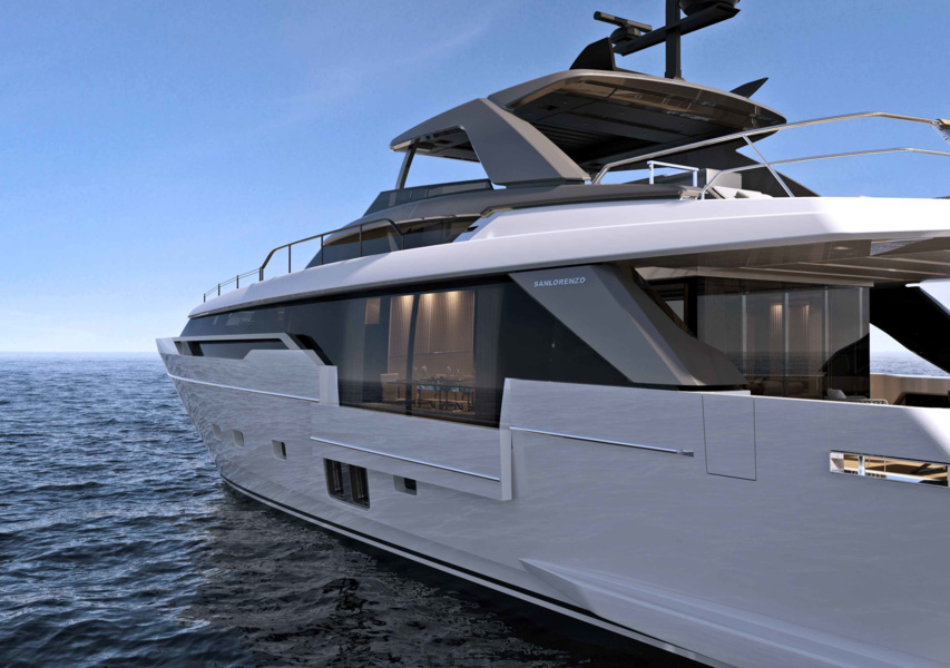 SL96. The port side opposite the dining room is tilted electrically to create a panoramic view.