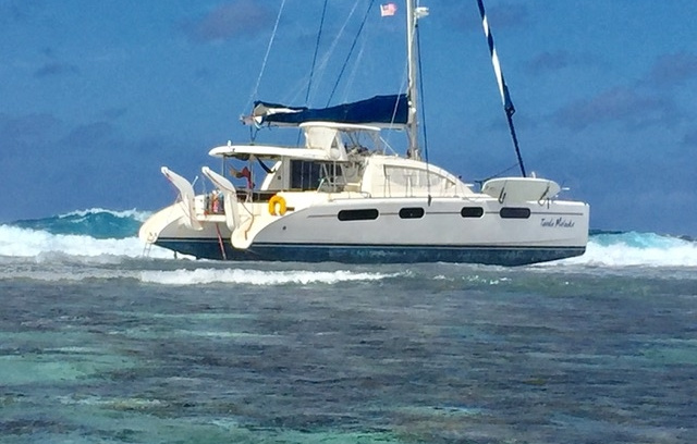 Tanda Malaika on the reef in French Polynesia. The reef was not marked on Navionics maps. 