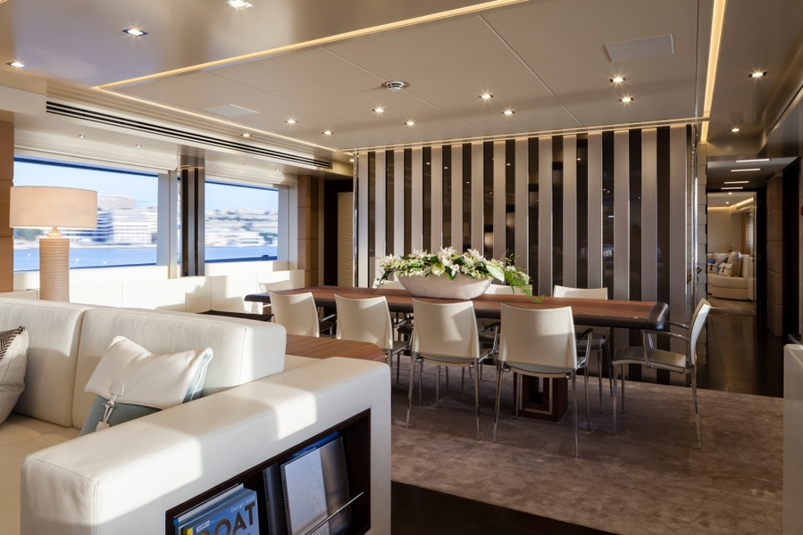 Interiors of the 45-metre Amore Mio from Heesen, whose brief stated the owner's wish to have a "house by the sea" as a result.