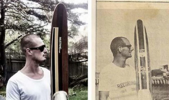 Alex was photographed with water skis, like his famous grandfather 48 years ago.