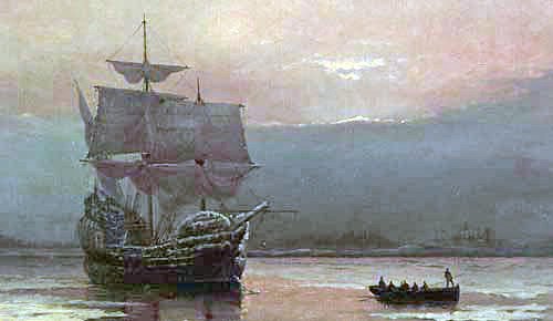 «Mayflower,» 17th century painting by artist William Hallsall.
