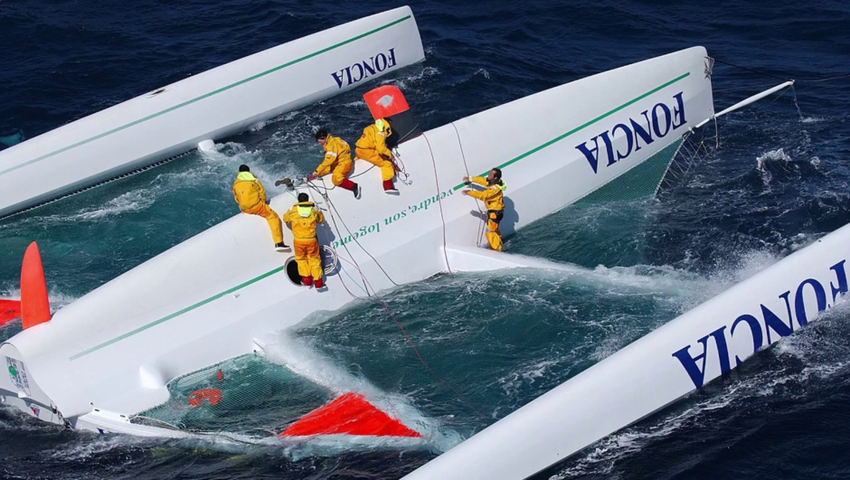 A training trip to the Foncia trimaran off the coast of France nearly ended in disaster.