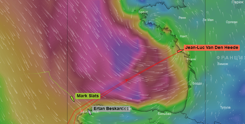 Cyclone position at 10:30 UTC January 29. In the Bay of Biscay wind to 50 knots and waves up to 6 meters.