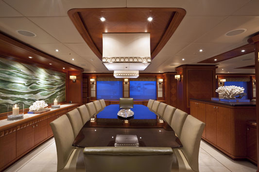 A large dining table will accommodate 14 people.