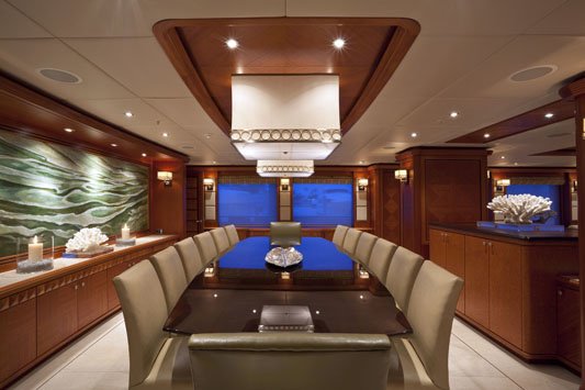 A large dining table will accommodate 14 people.