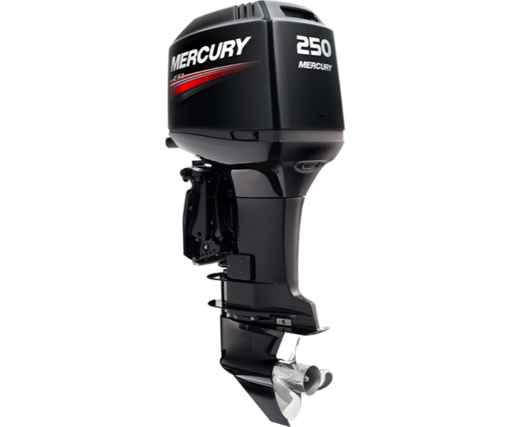 250 hp Mercury two-stroke motor.