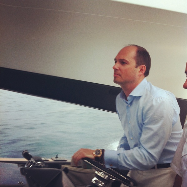 Sergei Dobroserdov shows the pioneers how to steer...