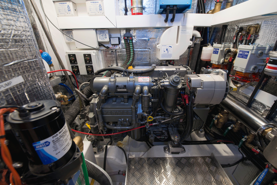Engine room with Yanmar engine at 160 hp.