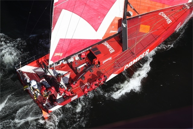 The Camper yacht. You can clearly see the unusual layout of the porters behind the mast.