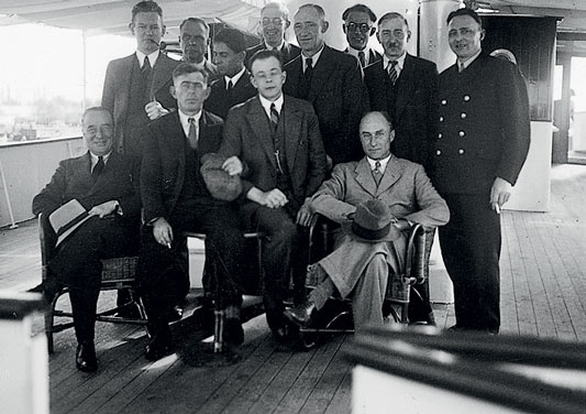 On board the Chahsevar mine yacht. Project author Henry de Vogt sitting on the right. 