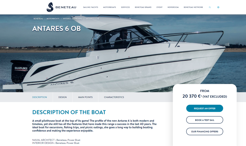 Beneteau Antares 6 OB base price marked «excluding VAT»