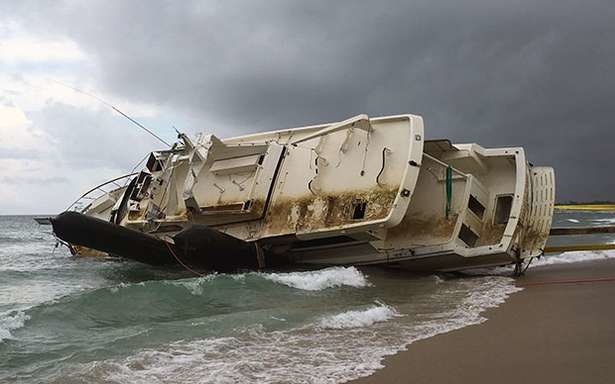 In a month, the yacht was covered in algae.