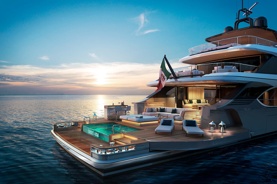 The folding boards further increase the area of the beach club.