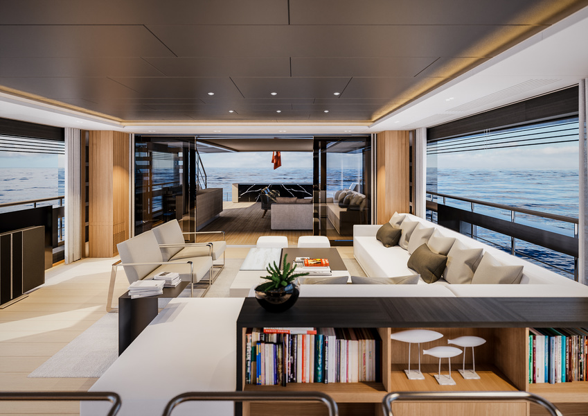Main deck saloon overlooking the aft terrace