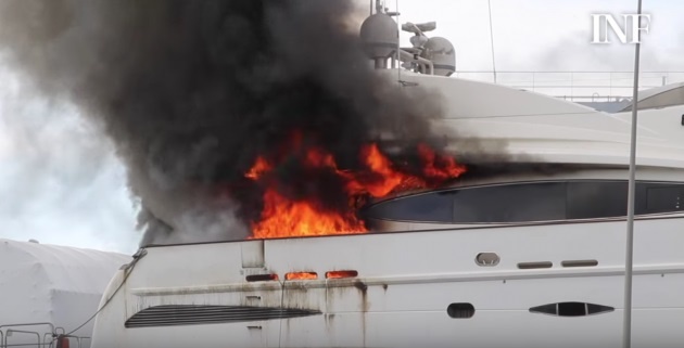 Burning boat in Alicante, Spain