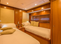 On the lower deck there are four cabins: two guests with a pair of single beds, master suite, VIP room. Each has a TV with satellite signal. In total, Casino Royale is ready to receive eight guests aboard.