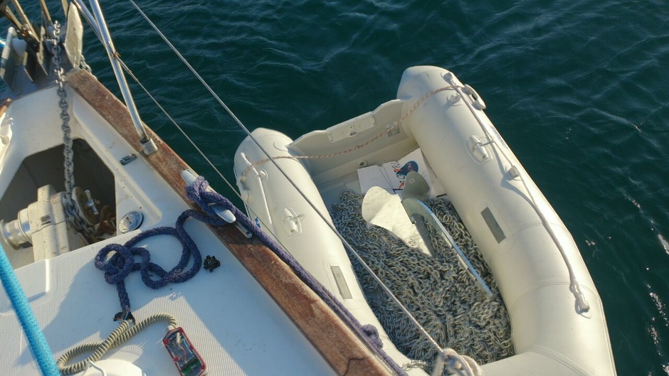 New anchor with chain ready for loading