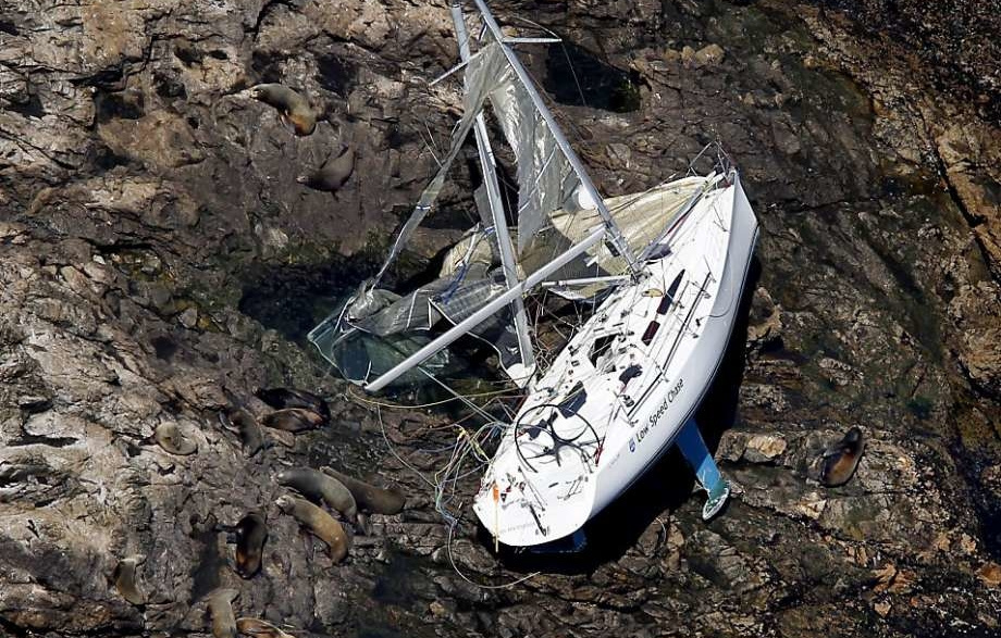 Low Speed Chase: In the final of his last race and on the rocks of the Farallon Islands. 