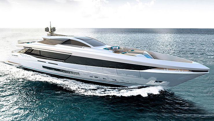 One of «the highlights of» Mangusta GranSport 45: three glass hatches at the bottom of the Jacuzzi serve as light windows in the master bathroom.