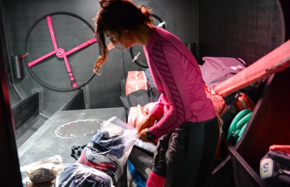 To reduce the boat's weight, each crew member's luggage is limited to one backpack