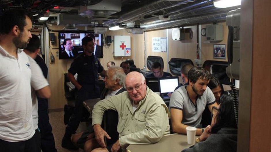 Crew of Serena III on board the Coast Guard vessel 