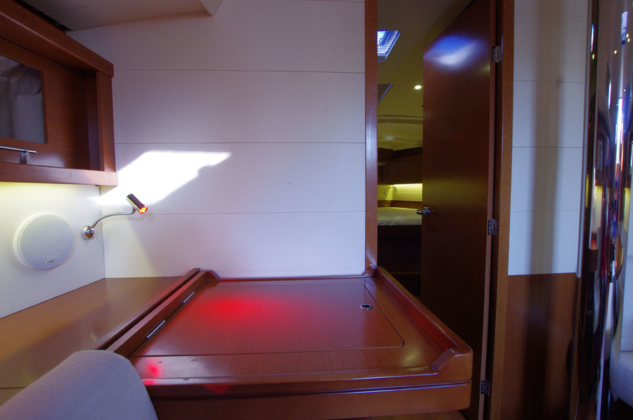 The navigator's table is red backlit.