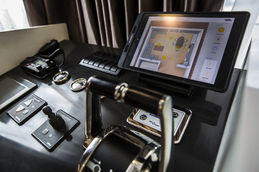 Second control post, it has an iPad with a Smart Home system that includes a dashboard. 