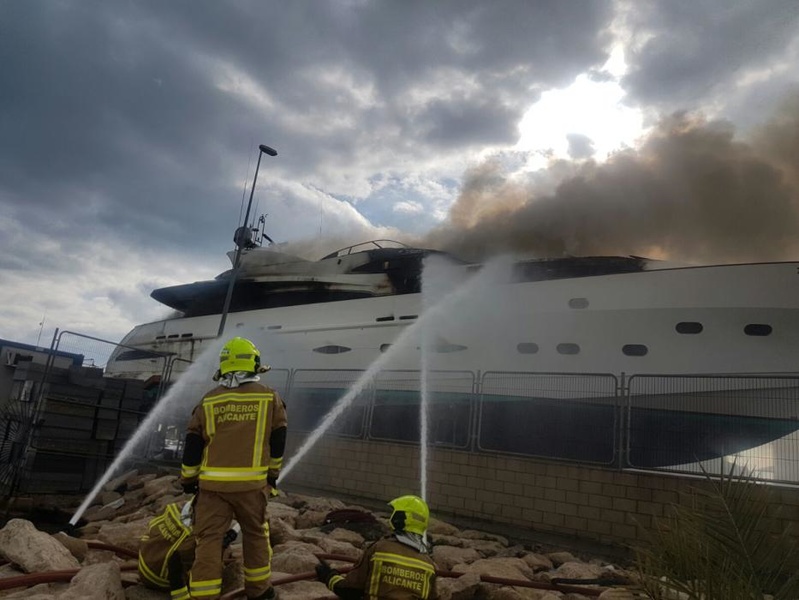 Burning boat in Alicante, Spain