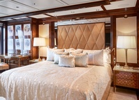 Any one of the seven guest cabins is striking in that it is individually styled. The names of the cabins are «Emerald», «Burgundy», «Aqua», «Saffron» and so on. - speak for themselves, telling you what to expect from each of them. A separate song is VIP suite full beam on the main deck. Warm pastel colors, silk and velvet... In such a cabin and a princess is not ashamed to offer an overnight stay.
