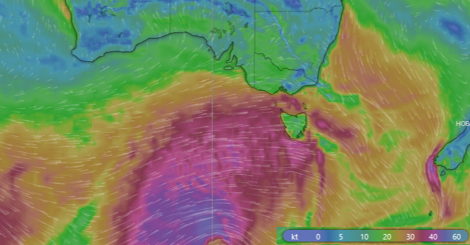 Forecast of wind strength and direction in the region at 12:00 on 2 November