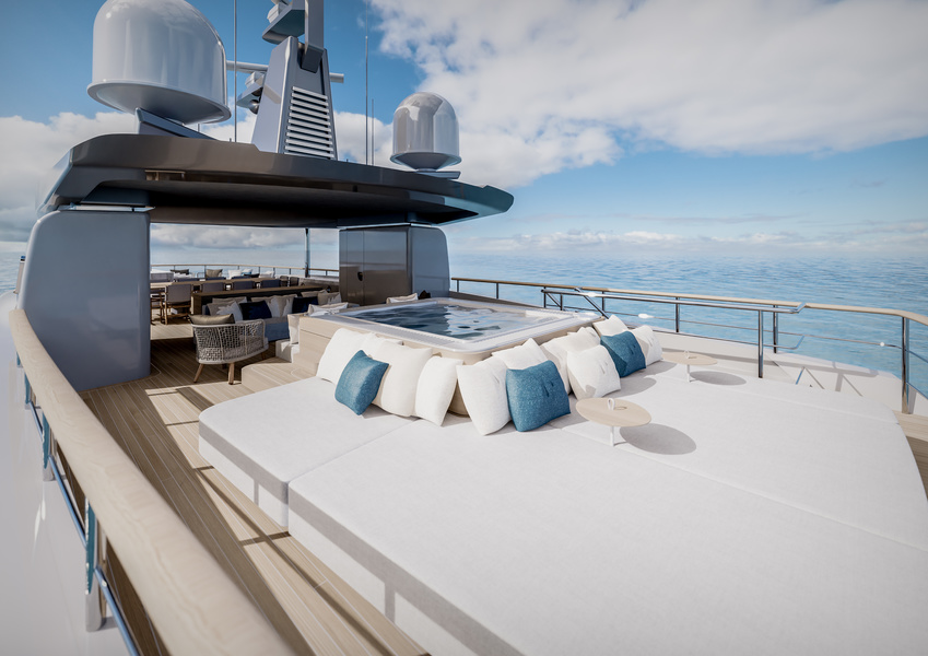 Swimming pool and sun loungers on a Sundeck